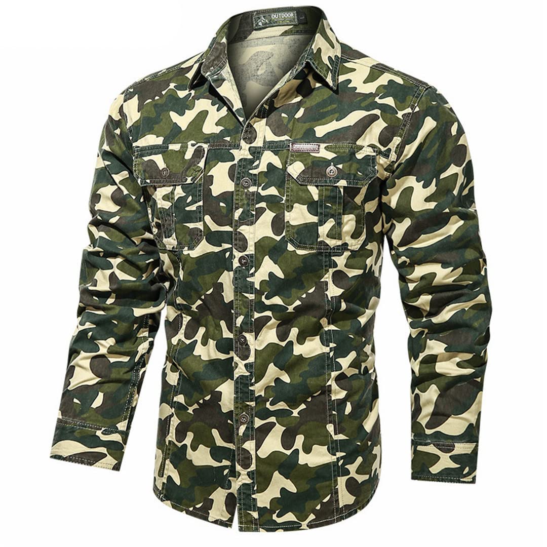 Bqxxdeo Chemises De Combat Camouflage À Manches Longues pour Hommes Chemise en Coton Militaire