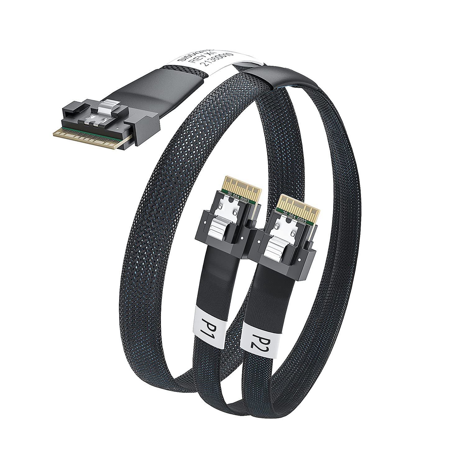 10Gtek SlimSAS SFF-8654 8i to 2xSFF-8654 4i 24G Internal Cable, PCIe 4.0, 85-ohm, 1m/3.3ft