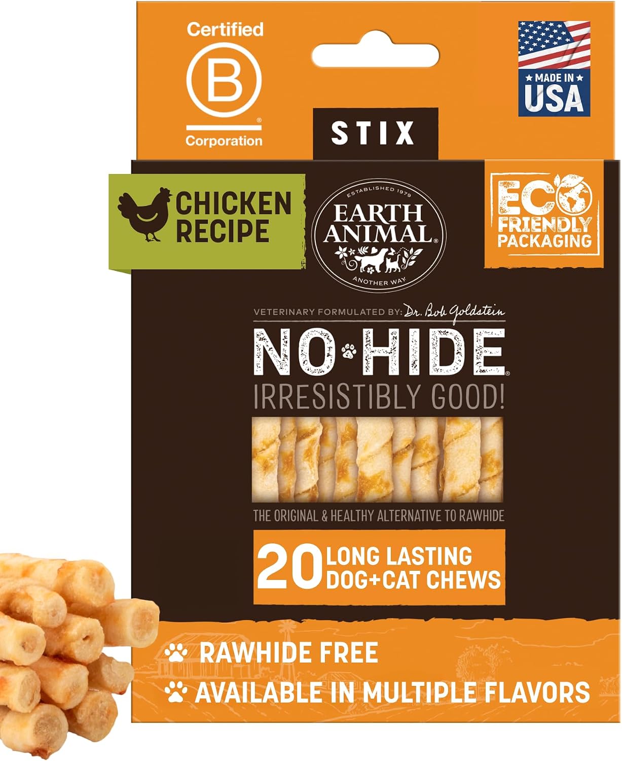 No Hide Stix - Rawhide Free Dog Chews Sticks 20 Count Chicken | Small Sticks Chi