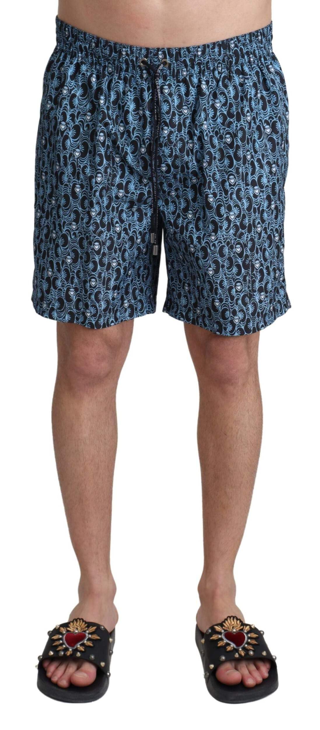 Dolce & Gabbana Niebieskie wzorzyste spodenki plażowe z nadrukiem stroje kąpielowe