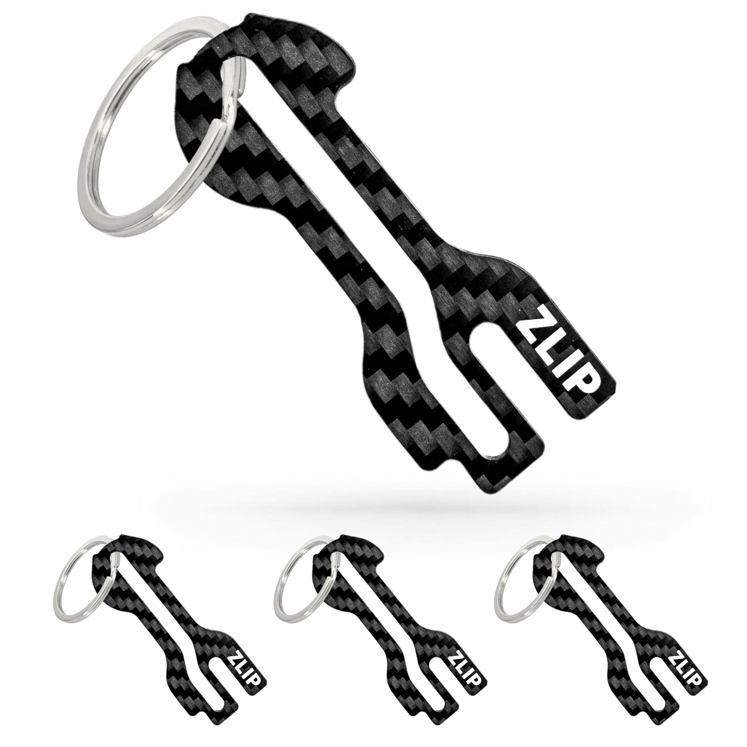 ZLIP® and Slide Shopping Trolley Remover Carbon with Key Ring Shopping Trolley Remover for All Shopping Trolleys Opens Front Loader and Side Drawer Shopping Trolley Token Carbon, 4 x black, 65mm x