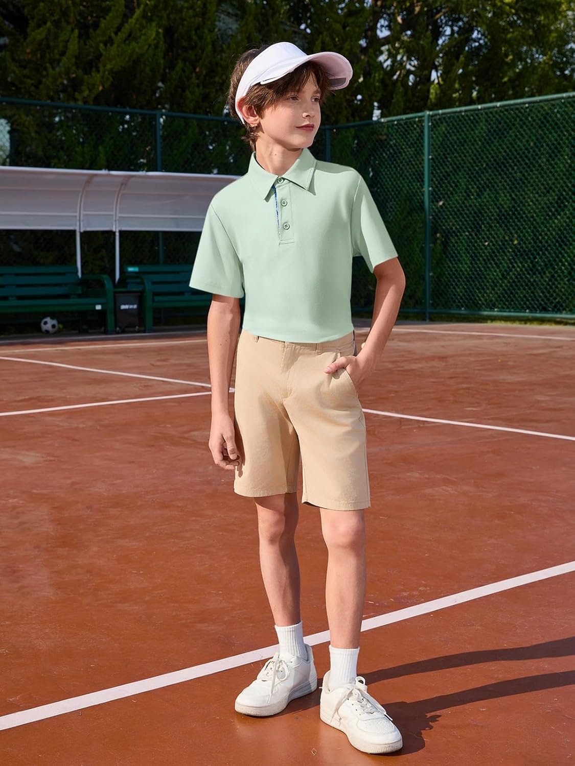 Haloumoning Boys Short Sleeve Polo Shirts Kids Athletic Performance Golf Polo School Uniform Collared Shirt 5-14Y