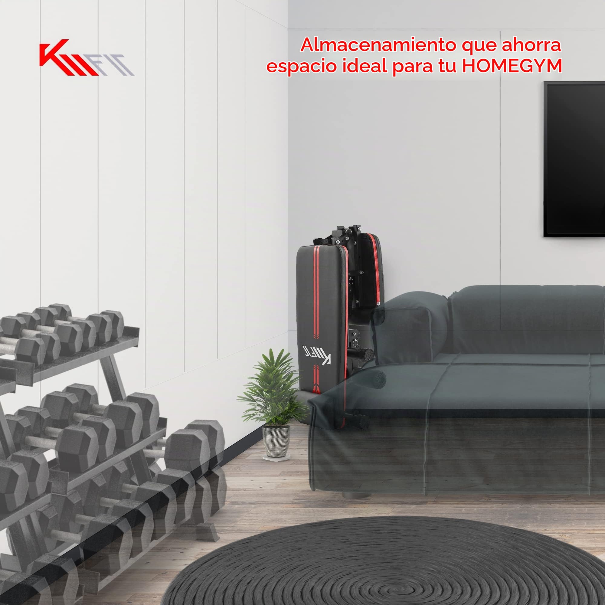 KM-Fit Banco de pesas plegable para entrenamiento | Respaldo ajustable en 6 posiciones | Asiento ajustable en 3 posiciones | Superficie de EVA transpirable | Capacidad de carga hasta 400 kg