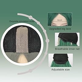 WECAN Green Wigs For Women Long Wavy Synthetic Halloween Wig Cosplay Daily Party Use Heat-Resistant Fiber Wig