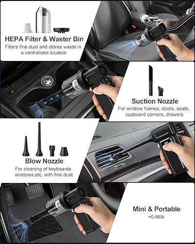 Miniatura 4 de Aspiradora de coche portátil inalámbrica y eléctrica comprimida 2 en 1-10000mAh batería 180000RPM 4 velocidades portátil, soplador de aire