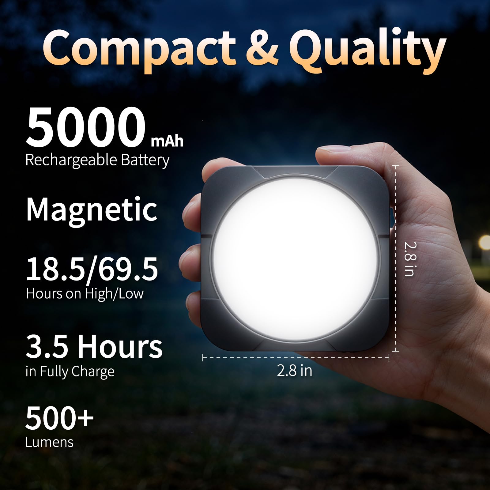 FLY2SKY Luces de camping recargables de 5000 mAh, luces LED portátiles para camping, equipo de supervivencia, accesorios esenciales de camping para senderismo, mochileros, pesca, huracán, corte de