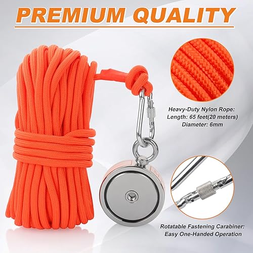 Miniatura 59 de Kit de pesca con imán, imanes de pesca de 600 libras con cuerda de nailon de 65 pies, imán de neodimio de una sola cara para recuperar en Rive Azul