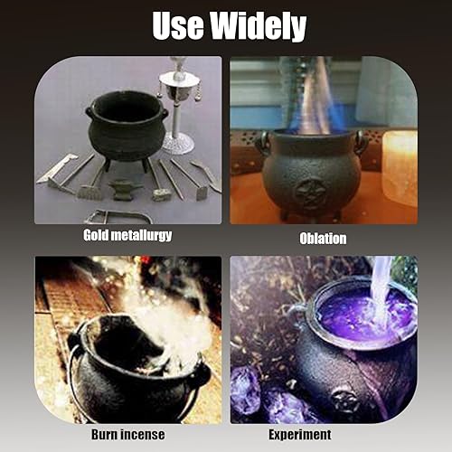 Miniatura 6 de Caldero de hierro fundido con mango y tapa, ideal para manchas, quemar incienso, uso ritual, decoración, decoración de Halloween, portavelas, etc.,