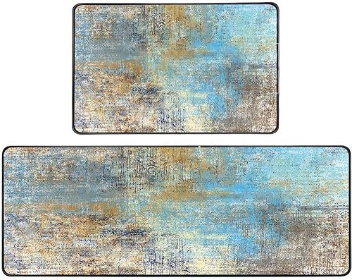 Miniatura 6 de TOMWISH Alfombras y tapetes de cocina grises y marrones, pintura abstracta de arte abstracto de 17 x 48 pulgadas + 17 x 24 pulgadas, tapetes de