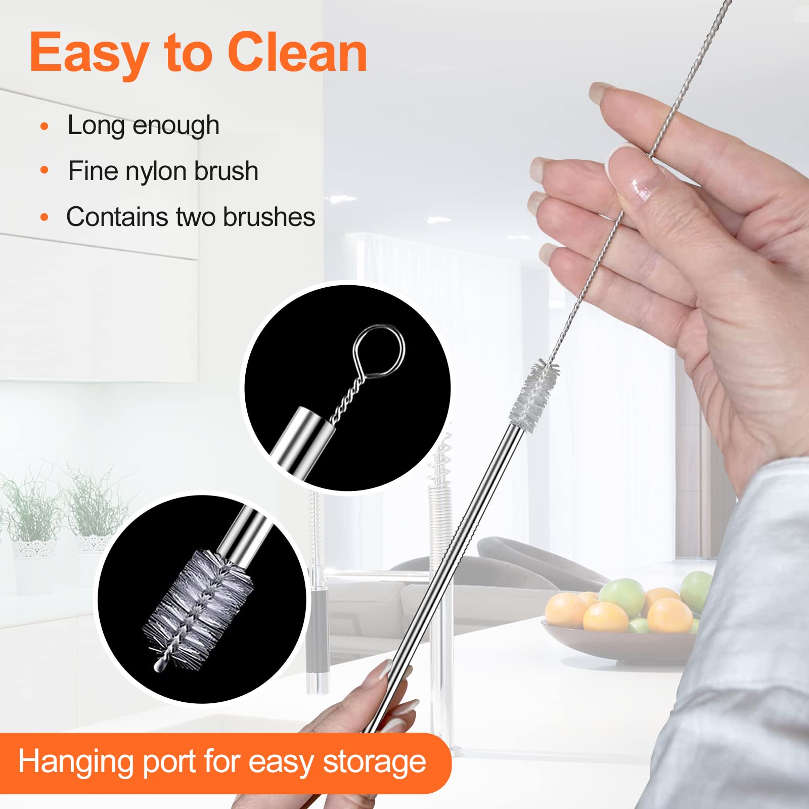 Set Di 12 Cannucce In Acciaio Inossidabile Riutilizzabili - 6 Dritte E 6 Curve Con Spazzole Per Pulizia - Foto 12