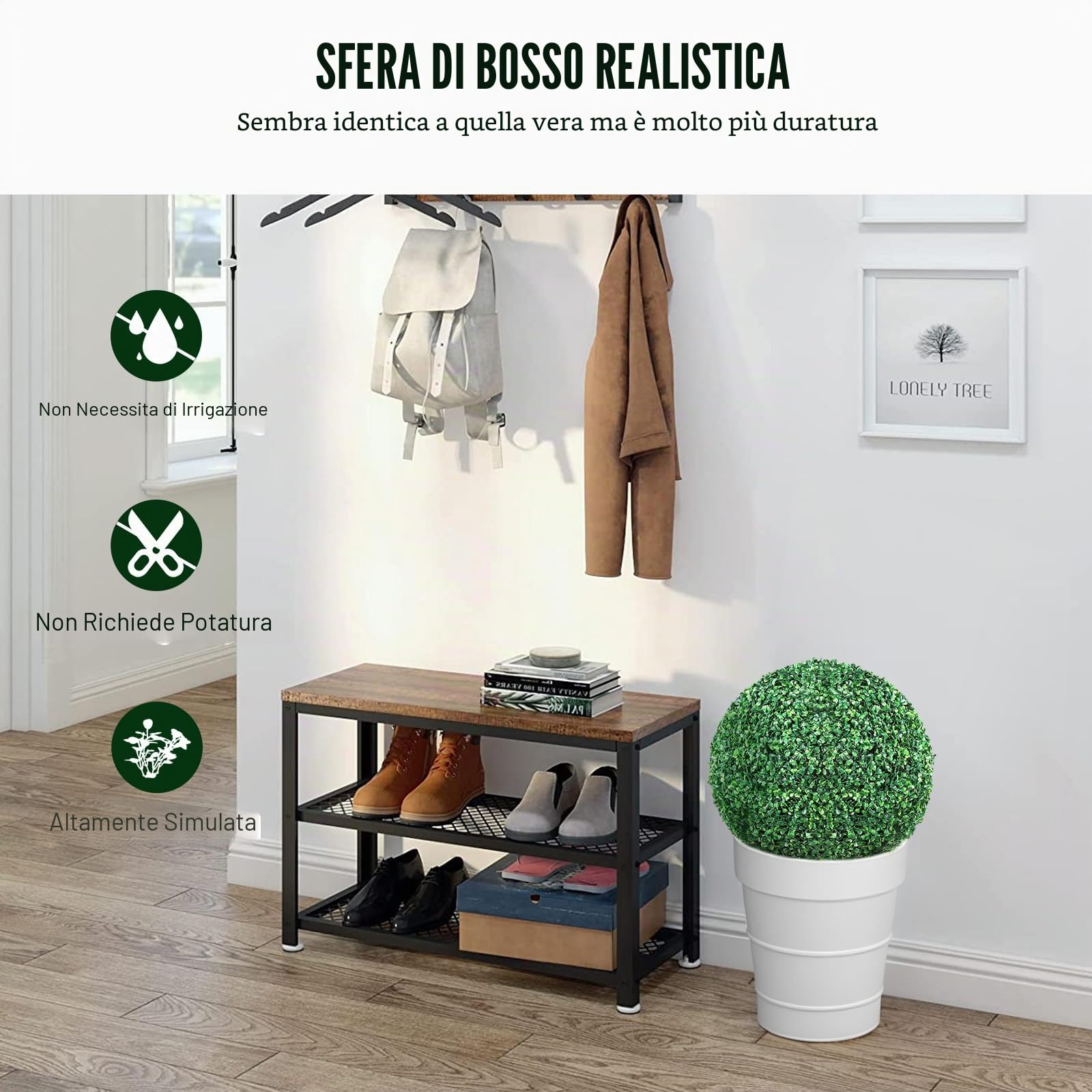 VEVOR Topiaria Artificiale in Legno di Bosso 406 mm Palla di Bosso Artificiale 2 Piante Finte in PE Foglie Intercambiabili Farfalle Decorative Decorazione Interni Giardino Terrazza Balcone Ingresso