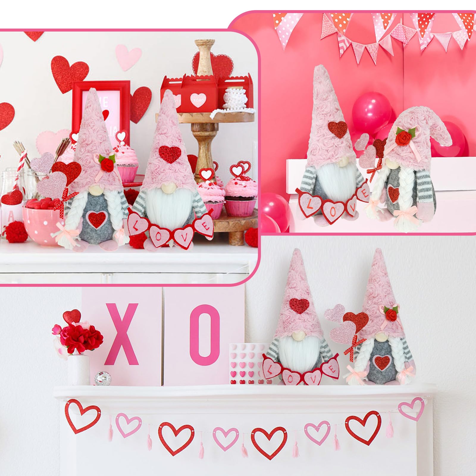 Valentine's Day Gnome Couple Plush Decorations - 2-Pack With Keychains & Greeting Card - Cute Home Decor For Romantic Season