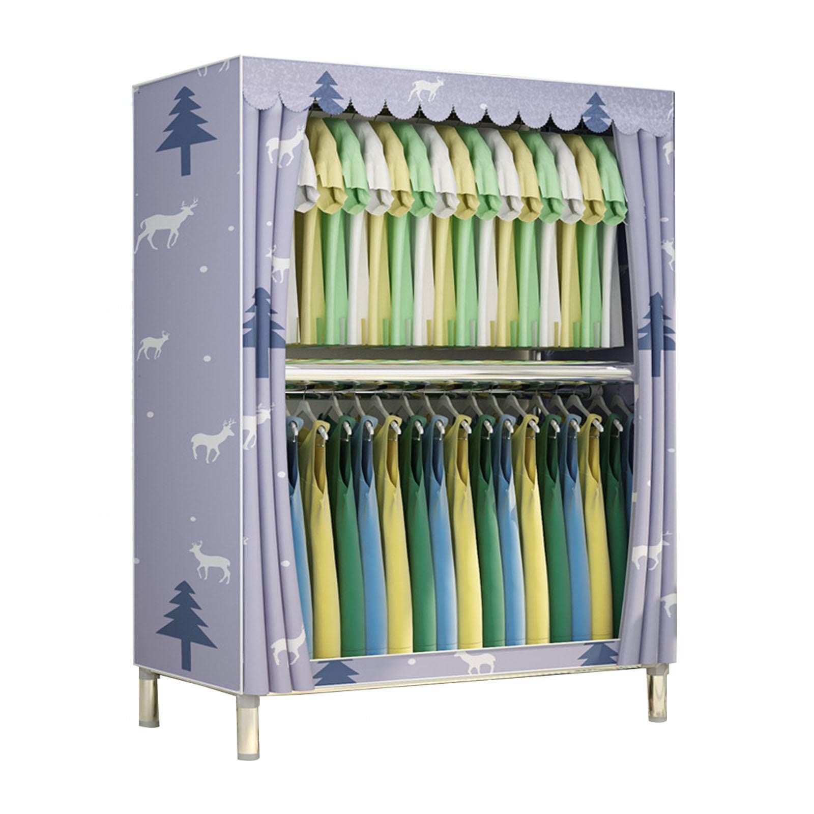 Kleiderschrank, tragbarer Canvas-Kleiderschrank mit Kleiderstange, Kleiderschrank-Aufbewahrungsorganisator für Schlafzimmer, Wohnzimmer,E-85x45x170cm
