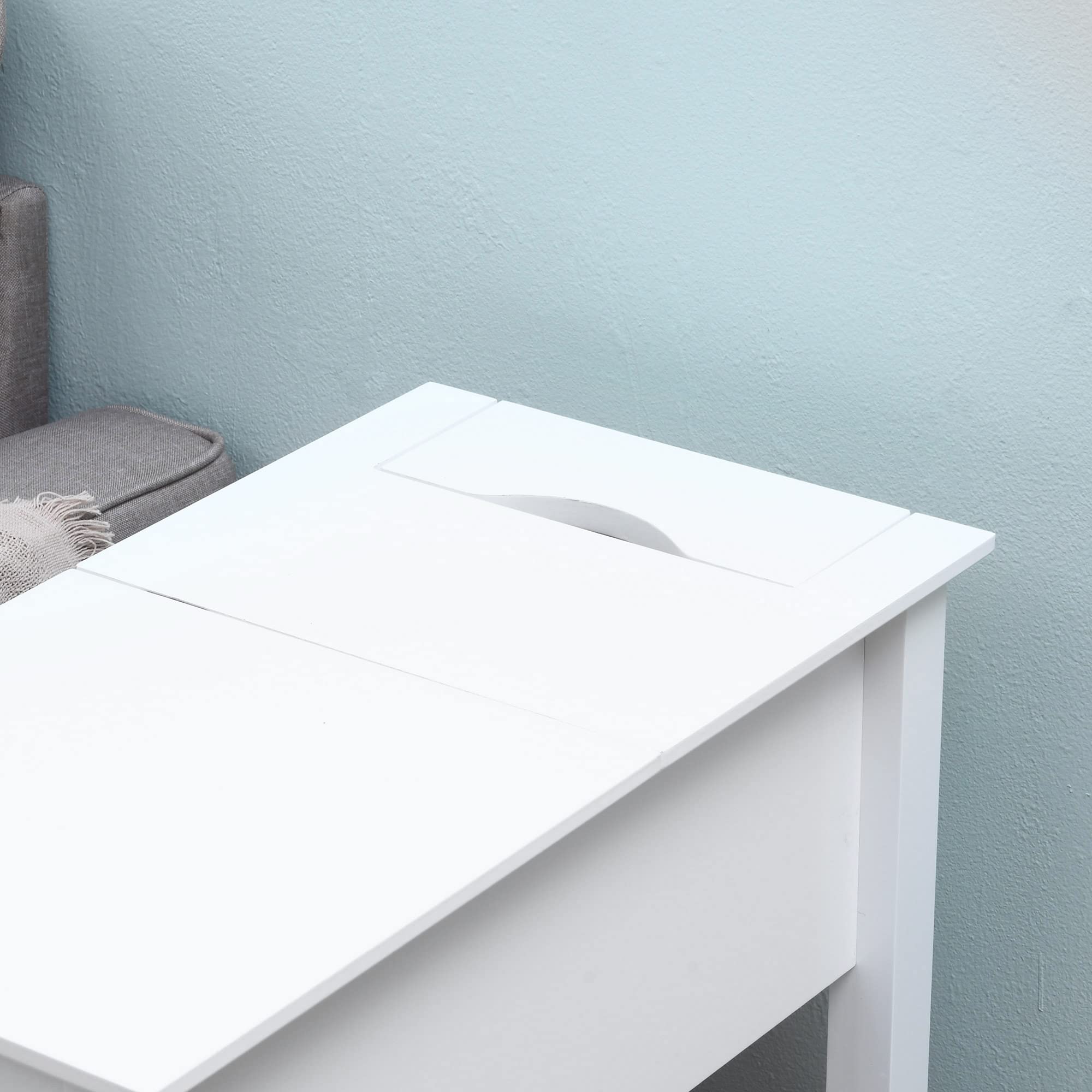 HOMCOM Mesa Auxiliar Mesita de Noche Tapa Abatible 60,5x32,5x70 cm Blanco | Estante de Almacenamiento, Orificio de Cable Oculto, para Salón Cama Dormitorio