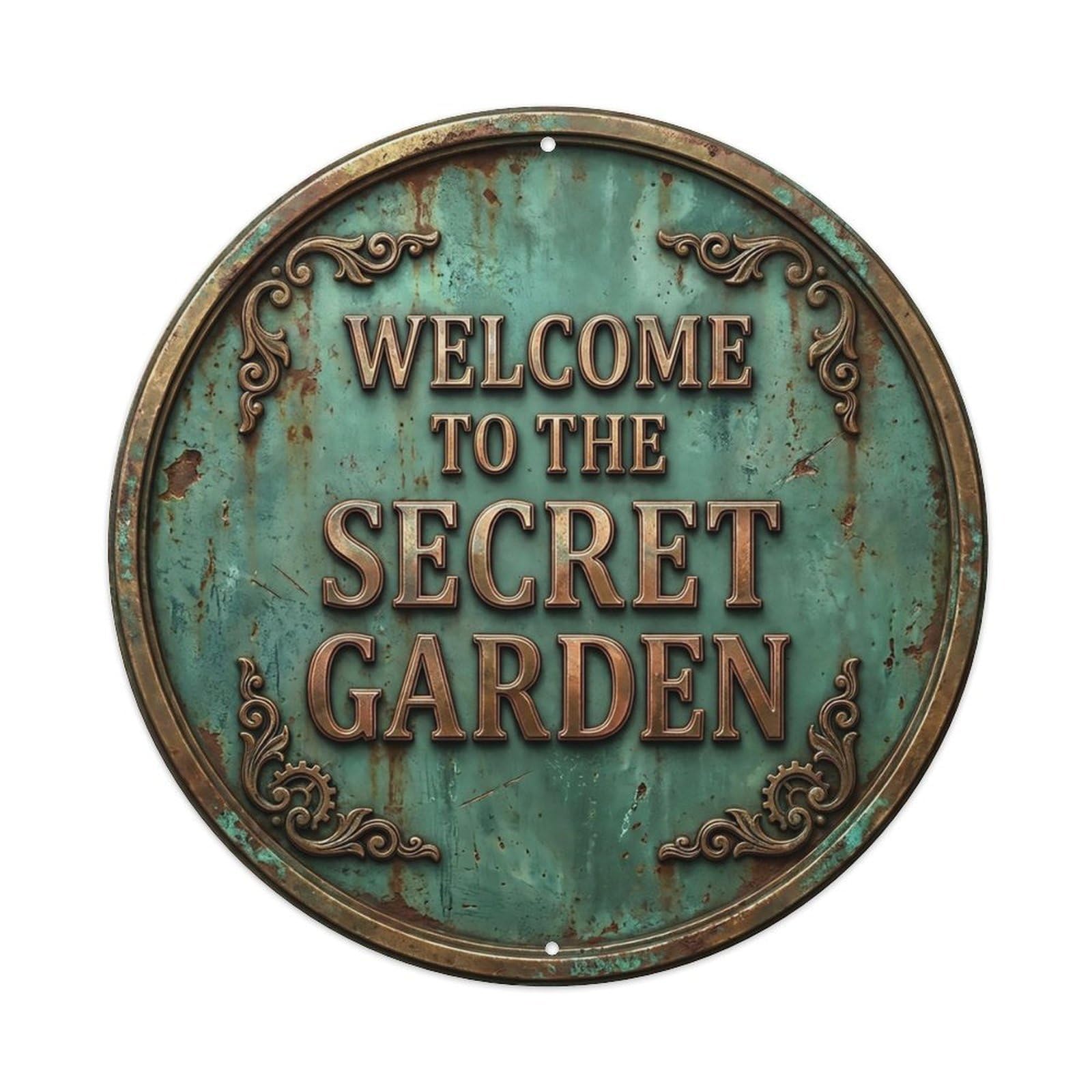 Vintage Welcome Secret Garden Vine Metal Tin Sign