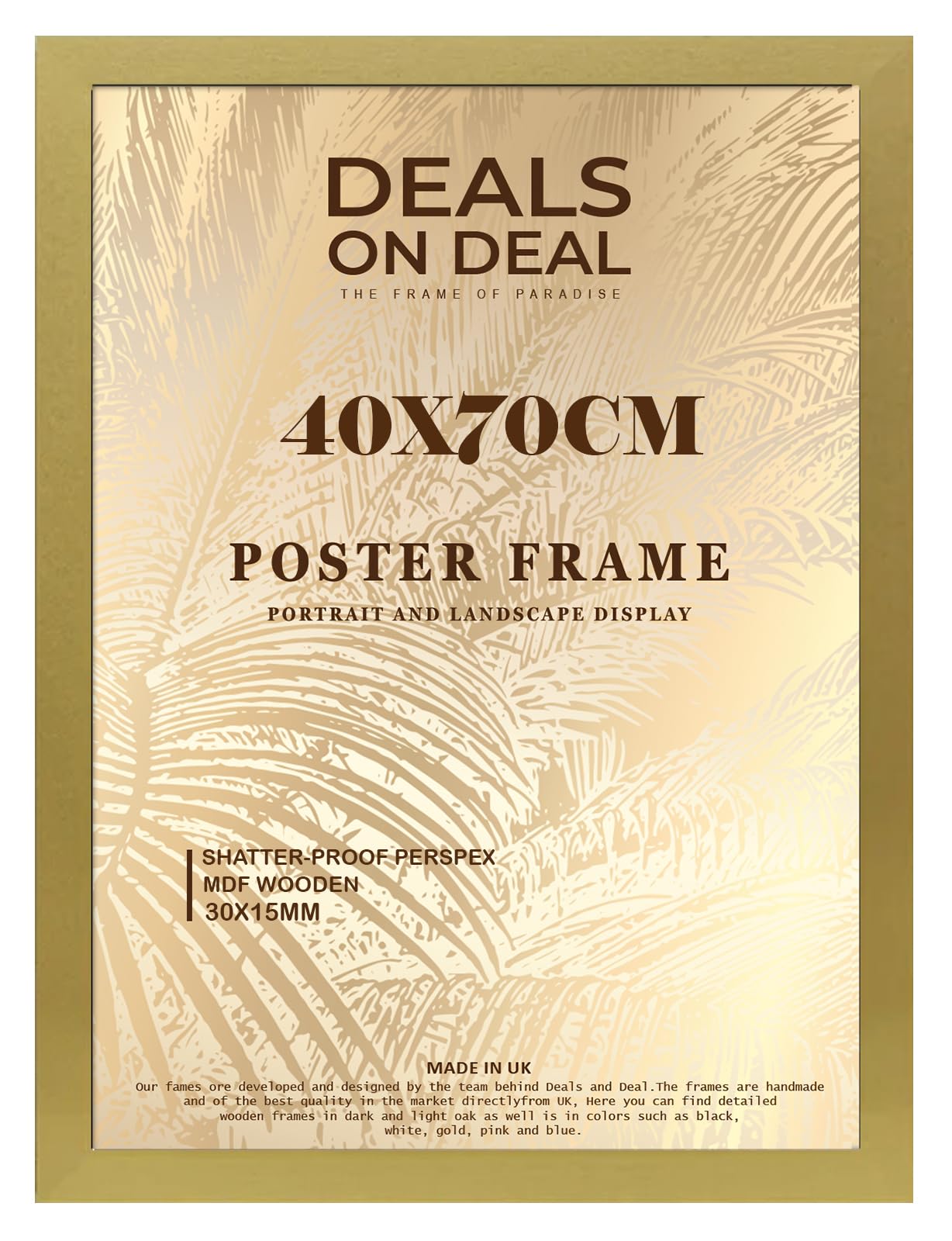 DEALS ON DEAL® Modern Large Poster Frame 70x40cm Mdf Wooden Picture Frames 40cm x 70cm for Jigsaw Puzzles/Shatter-Proof Front Vertical/Horizontal Mounting For Home & Office Décor-Gold