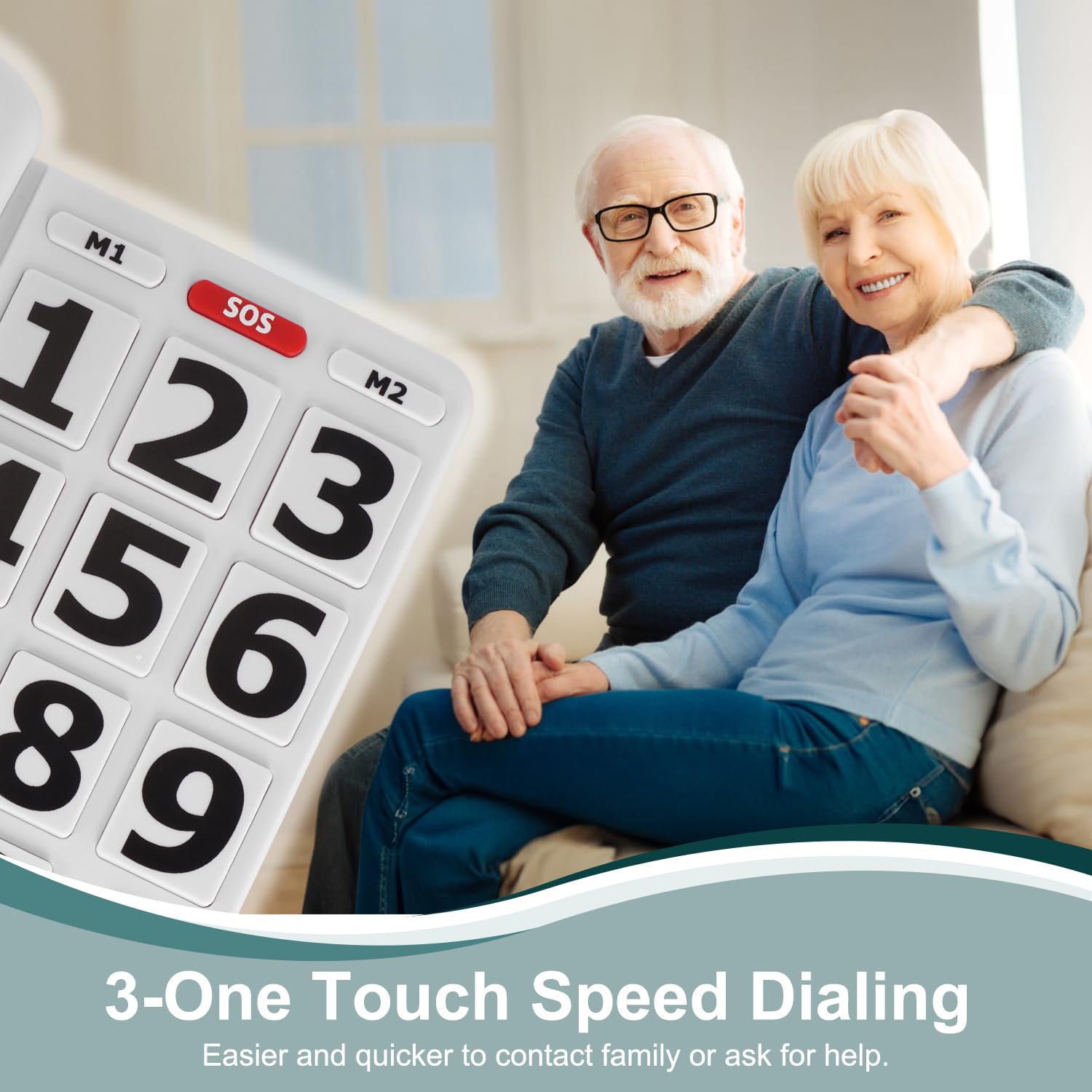 Lativu Landline Phones for Seniors, Simple Big Button Phone for Seniors, White Telephone Landline Phones with 3 One-Touch Dialing/Adjustable Volume/LED Call Alert for Elderly Use