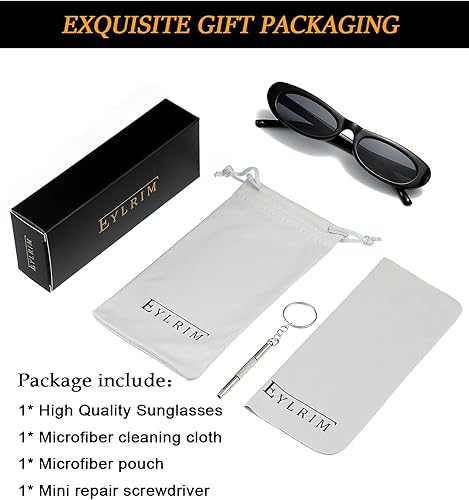 Miniatura 7 de EYLRIM Trend - Gafas de sol angostas con diseño de ojo de gato para mujer, diseño ovalado, color negro