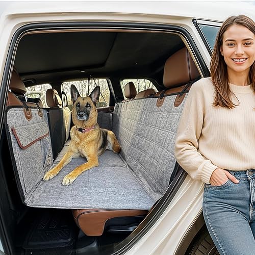 APetsPlanet Funda de asiento de automóvil para perro para asiento trasero con parte inferior dura, extensor de asiento trasero impermeable para