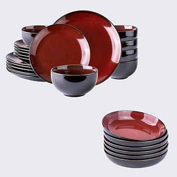 Ceramic Dinnerware Sets of 6,Plates and Bowls Sets,Handmade Reactive Glaze Dishes Set,Chip Resistant and Scratch Resistant | Oven&Dishwasher & Microwave Safe,Service for 6-Green 24PCS