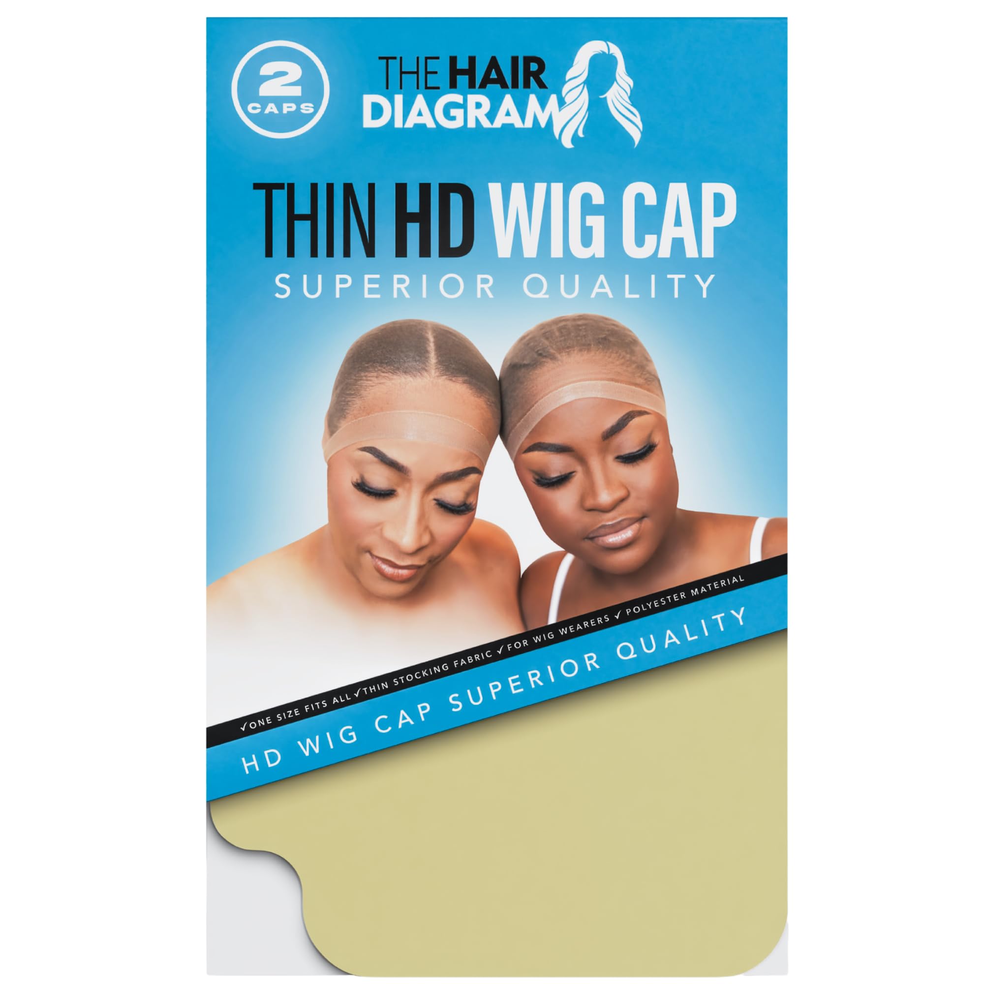 The Hair Diagram Ultra Thin HD Wig Cap - Nude Wig Cap for Seamless Wig Application - Stretch Fit For All Head Sizes - Compatible With Bold Hold