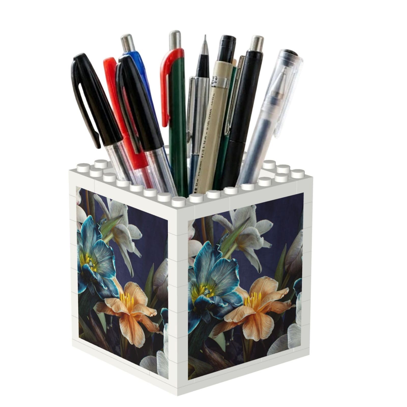 Poadnly Tulip Floral Pattern, Pen Pot Pencil Holder for Office Home School, Compact Desk Organiser for Office Stationery