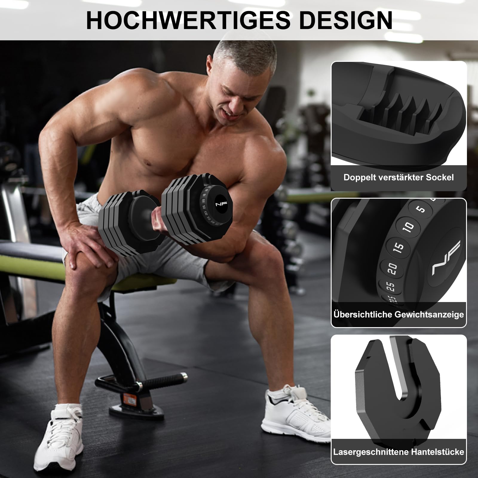 24kg/25kg Verstellbare Hanteln, Einstellbare Platzsparende Hanteln mit Rutschfestem Griff, Workout Fitness Hantel für Körpertraining
