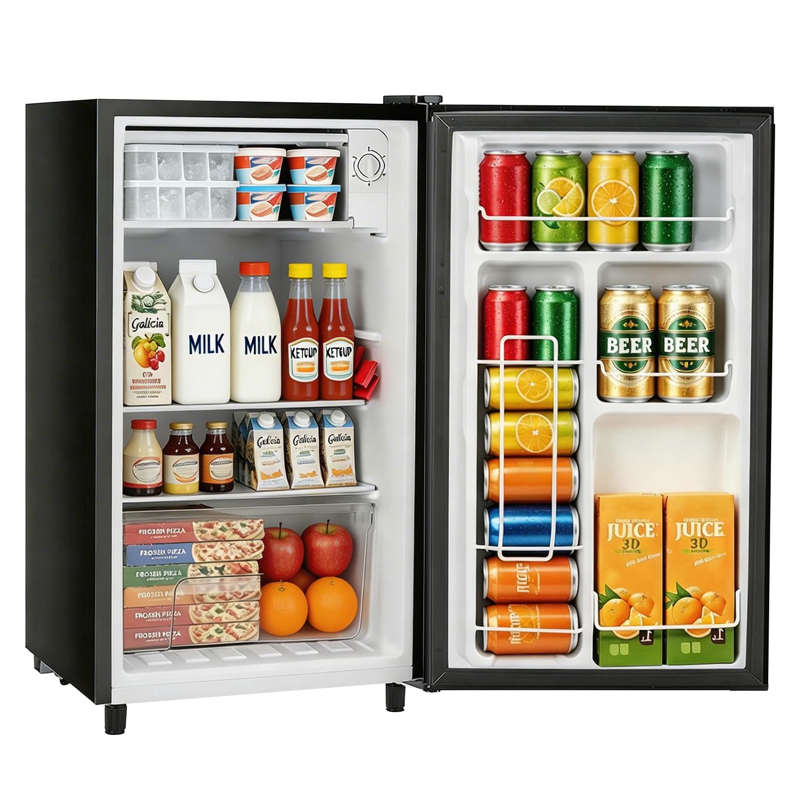 Mini Fridge with Freezer, 3.2 Cu.Ft Compact Single Door Refrigerator with Adjustable Thermostat, Low Noise & Energy Efficient (0.41kWh/Day), Small Fridge for Bedroom, Dorm, Office, Apartment (Black)