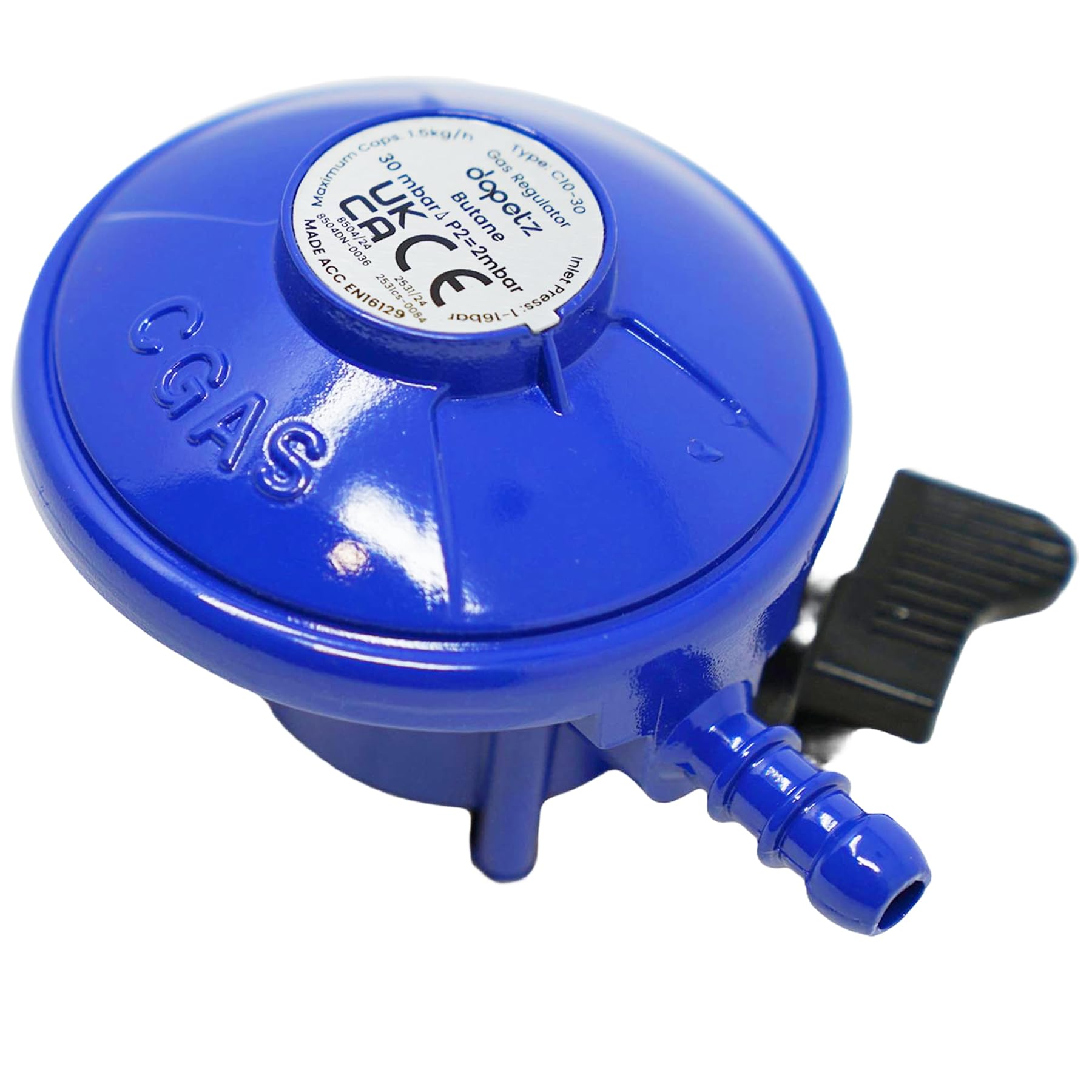 Dapetz Blue ® Butane Clip On Gas Regulator With 30 Mbar Fits Calor Flogas 21Mm Inlet Caravan Motorhome For Flogas Calor 7Kg, 13Kg And 15Kg Gas Bottle