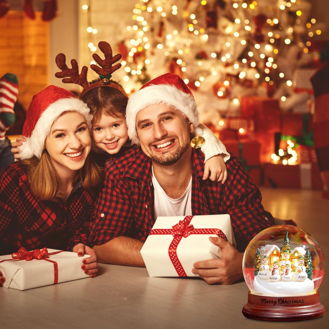 Bola de cristal de muñeco de nieve personalizada, bola de cristal de nieve personalizada con 1-10 nombres de muñeco de nieve, luces LED de Navidad para el día de San Valentín, cumpleaños