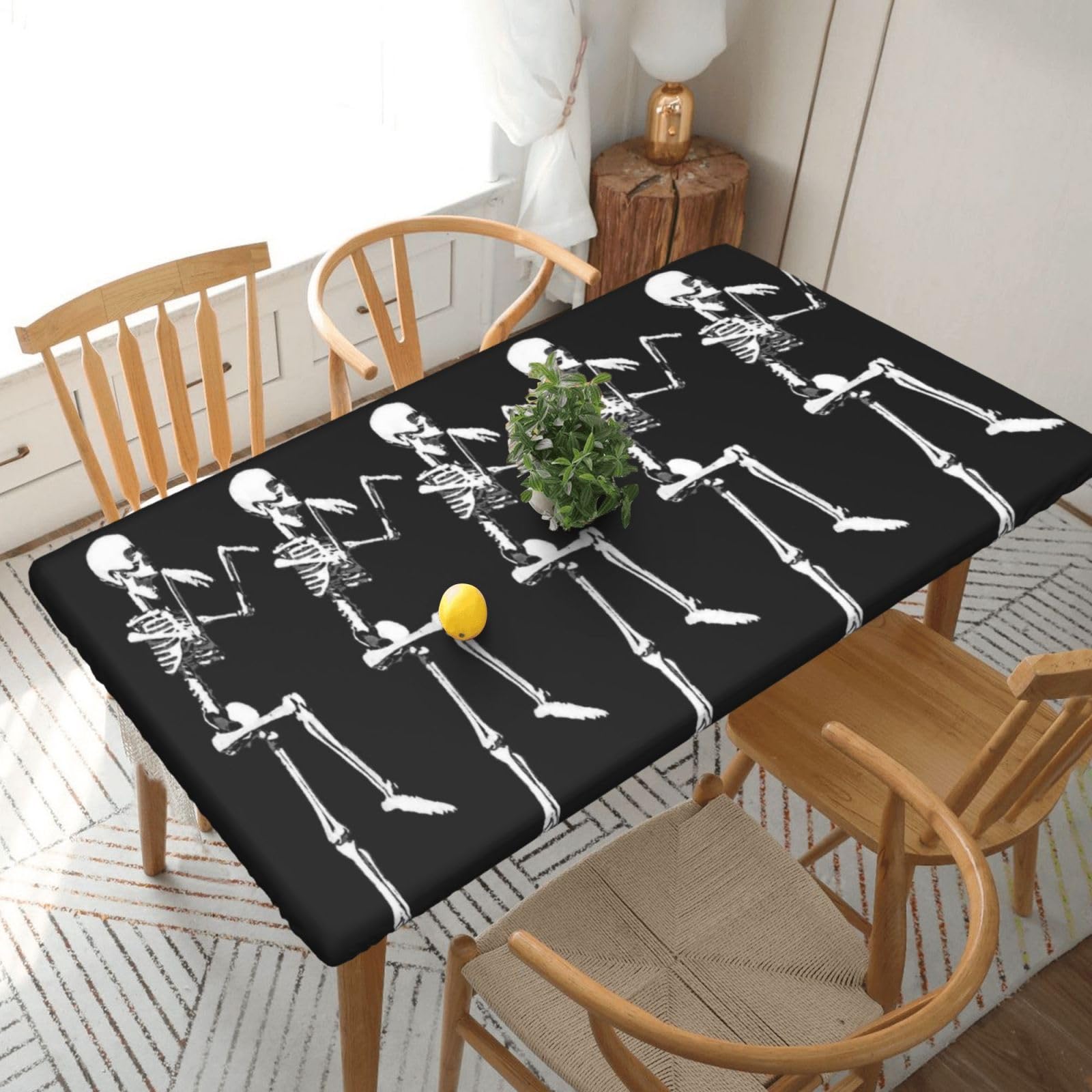BNVSADC Halloween Posable Skeleton Skull Printed 5FT Tablecloth Polyester Kitchen Water Resistant Table Cloth Dining Table Decoration Table Covers, 152x76 CM