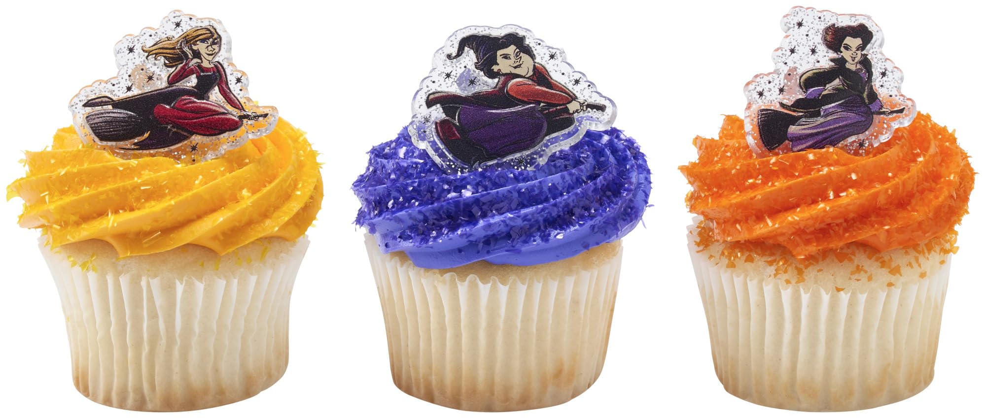DecoPacDisney Hocus Pocus Forever Bewitching Rings, Cupcake Decorations Featuring The Sanderson Sisters In Flight, 3 Designs, Cake Toppers – 24 Pack
