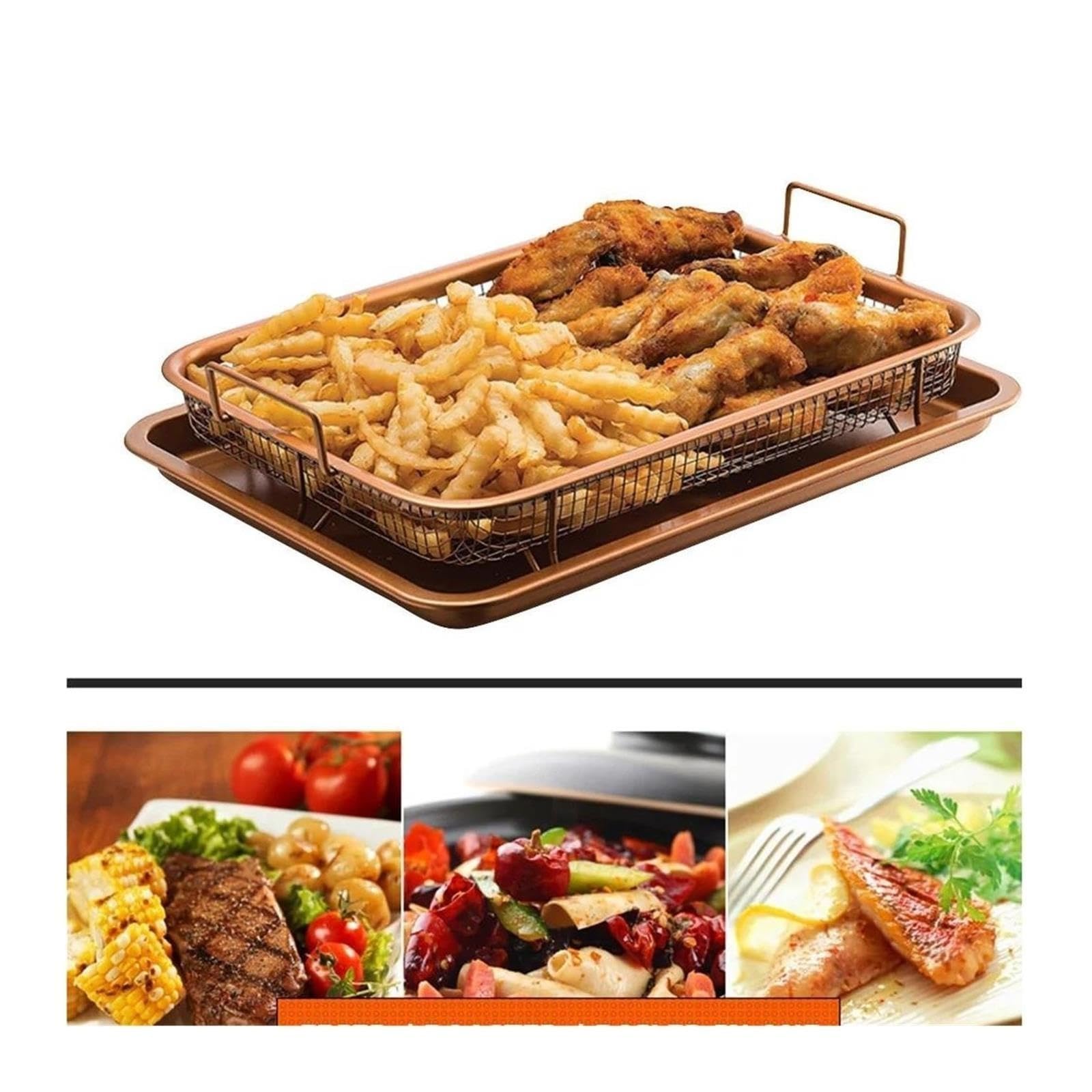 Sostituzione Del Cestello For Patatine Fritte Quadrato In Acciaio Inossidabile Resistente Al Calore, Accessorio Multifunzione For Friggitrice Ad Aria(Bronze)
