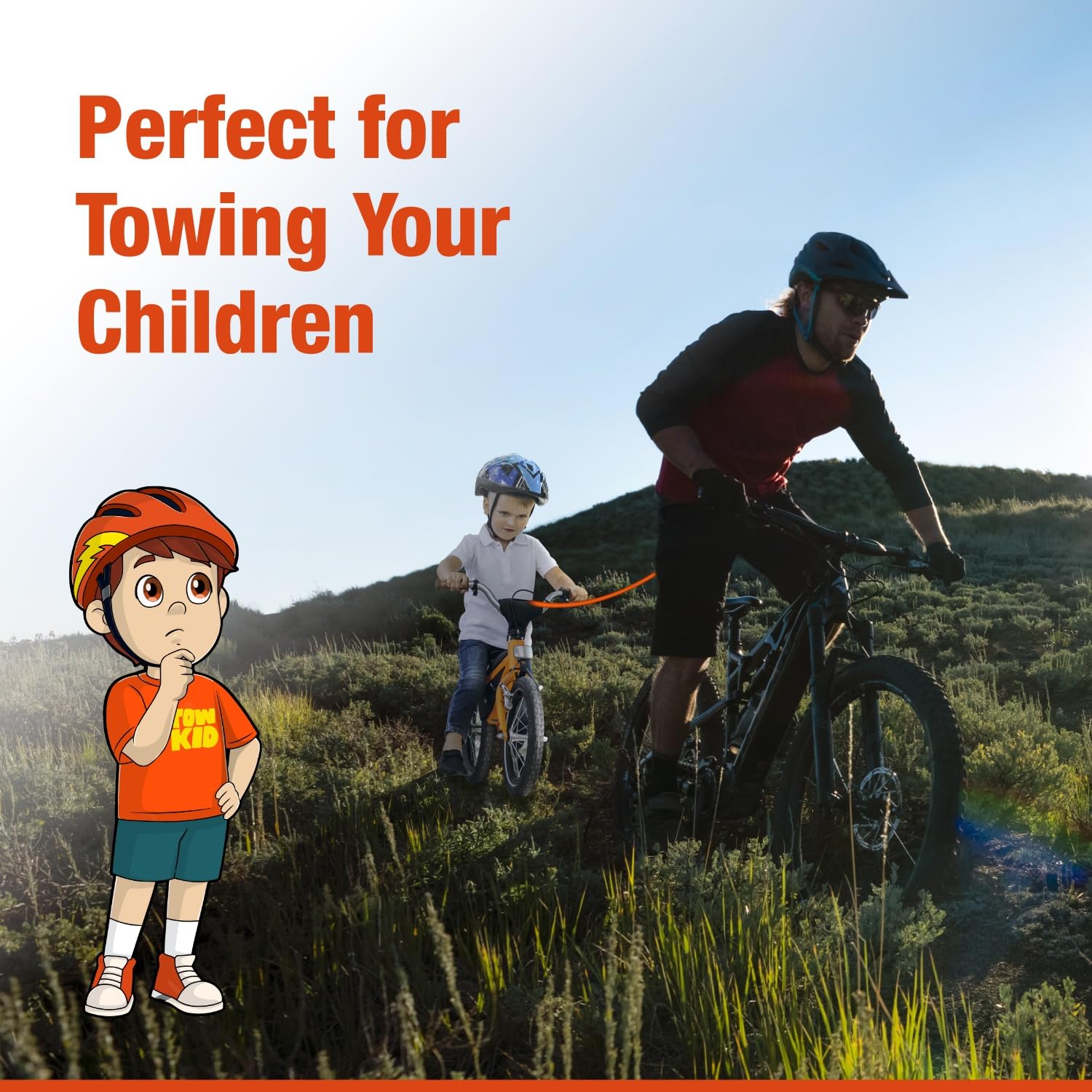 TowKid - Fune da traino per bambini, 2,5 m, con sistema di traino