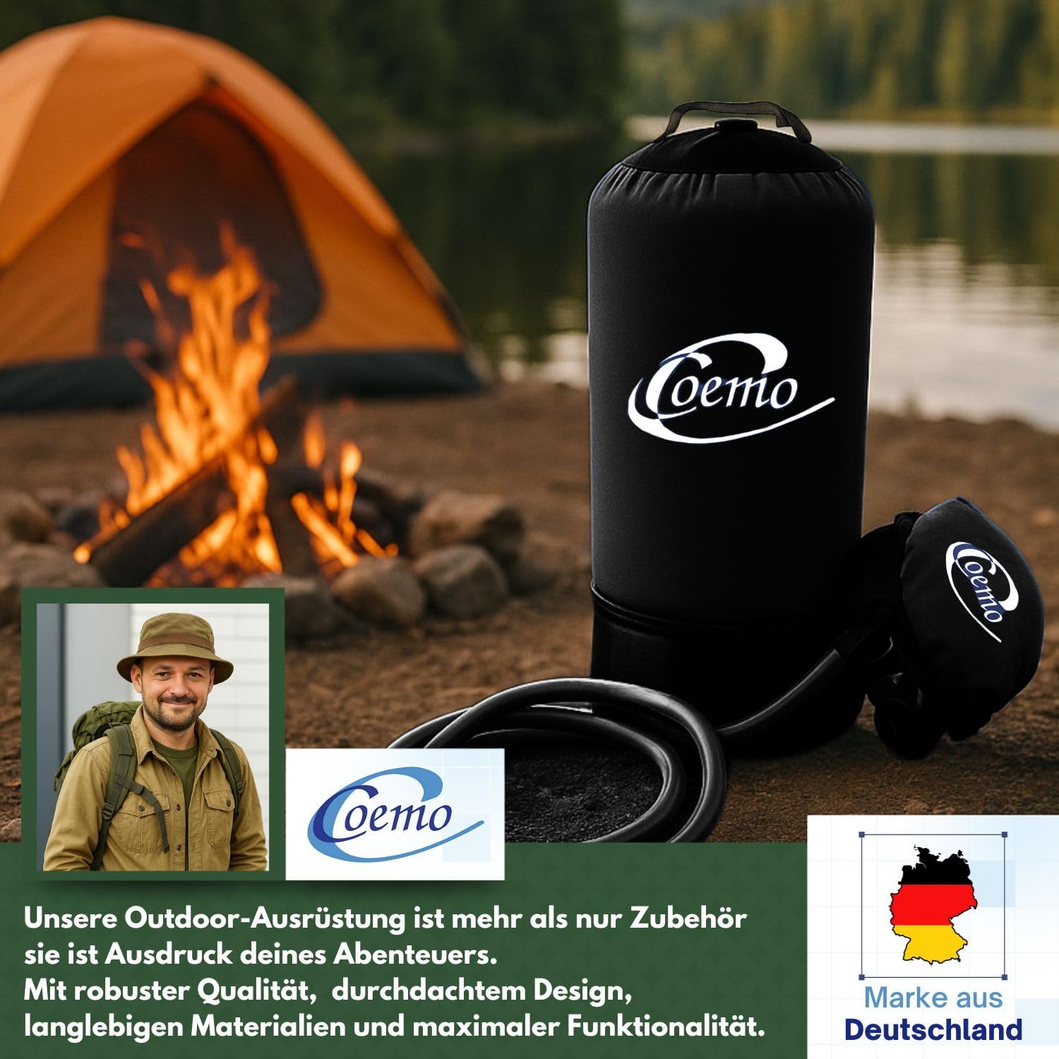 Coemo Tragbare Campingdusche mit Pumpe, 11L Solardusche