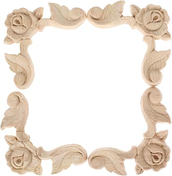Amazon Com Muxsam 4pcs Wood Carved Applique Onlay For Furniture Center Rose Floral Decal Unpainted Durable Home Corner Frame Decoration 6x6cm 2 36 X2 36 Home Kitchen