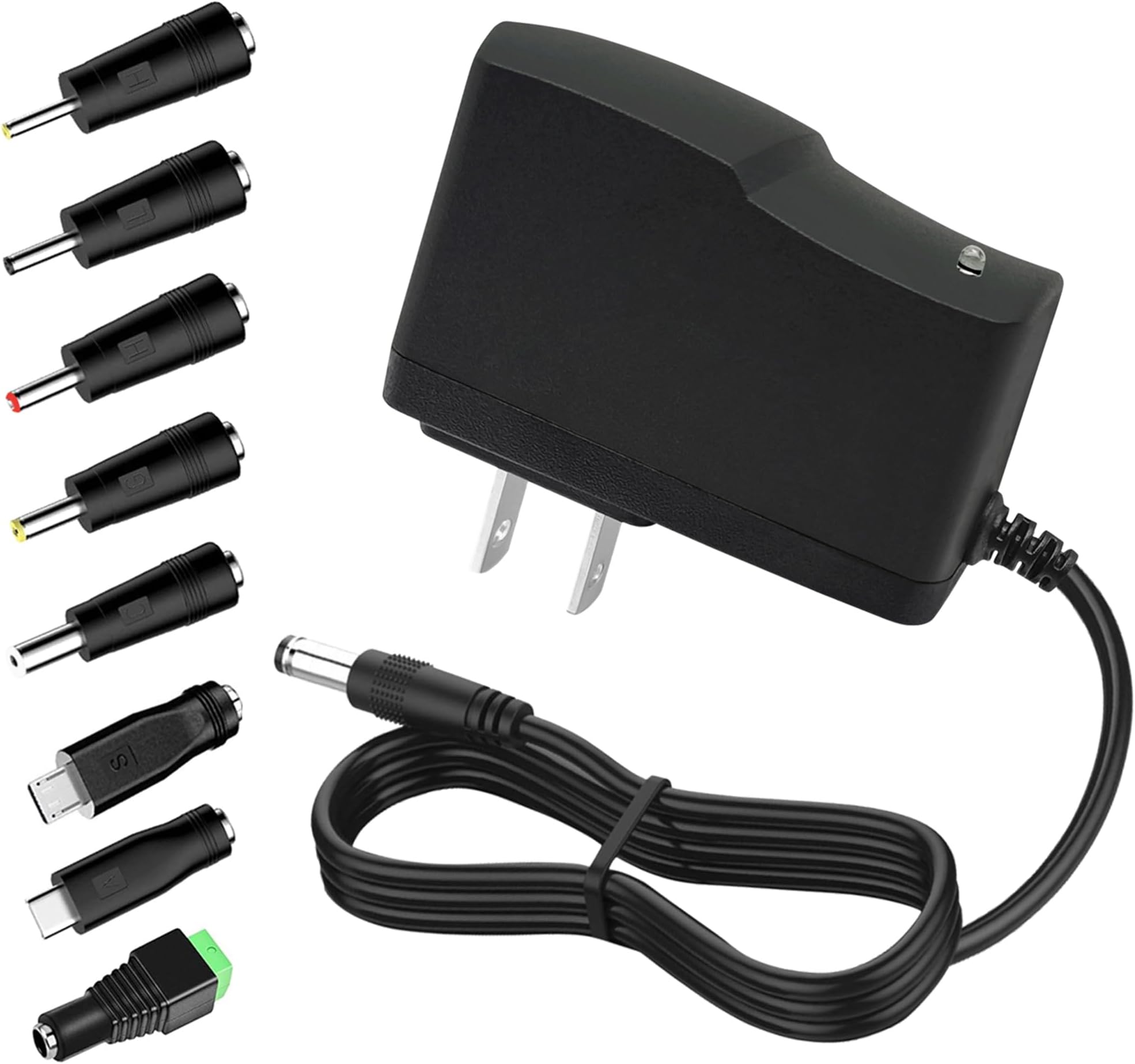 DC 6V 1A Power Supply 8 Tips 100-240V AC to DC Converter 6 Volt 1Amp Swithing Power Supply Adapter with 5.5mm x 2.5/2.1mm Plug 6V Transformer Power Supply for LED Light Strings Router Radio Speaker