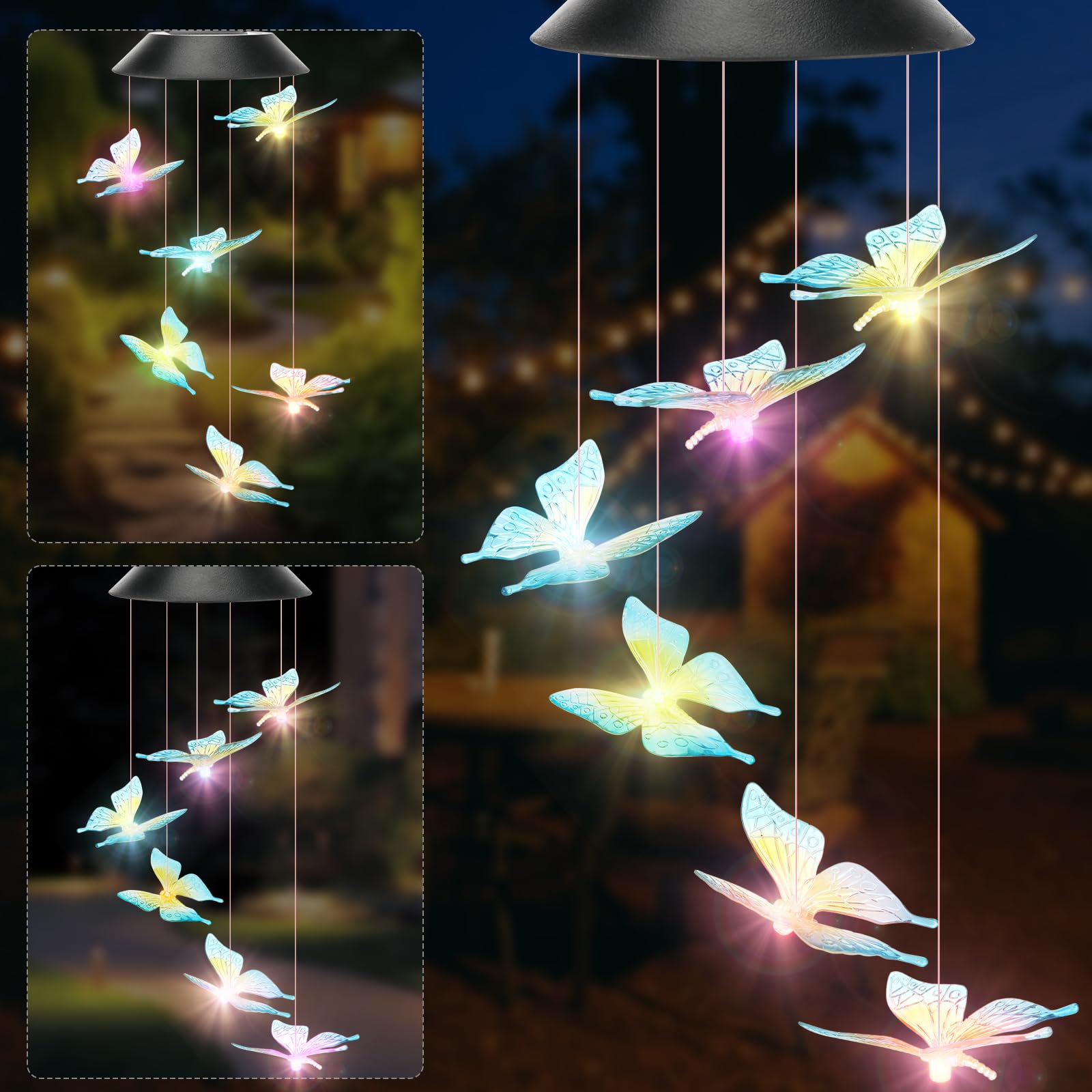 Sprifityy Campanelli Eolici Solare,Luce Solare a LED Cambia Colore,Luci Solare Colorate Farfalla Trasparente,per Regalo Natale,Giardino,Patio,Balcone,Tarrazza,Regalo Mamma