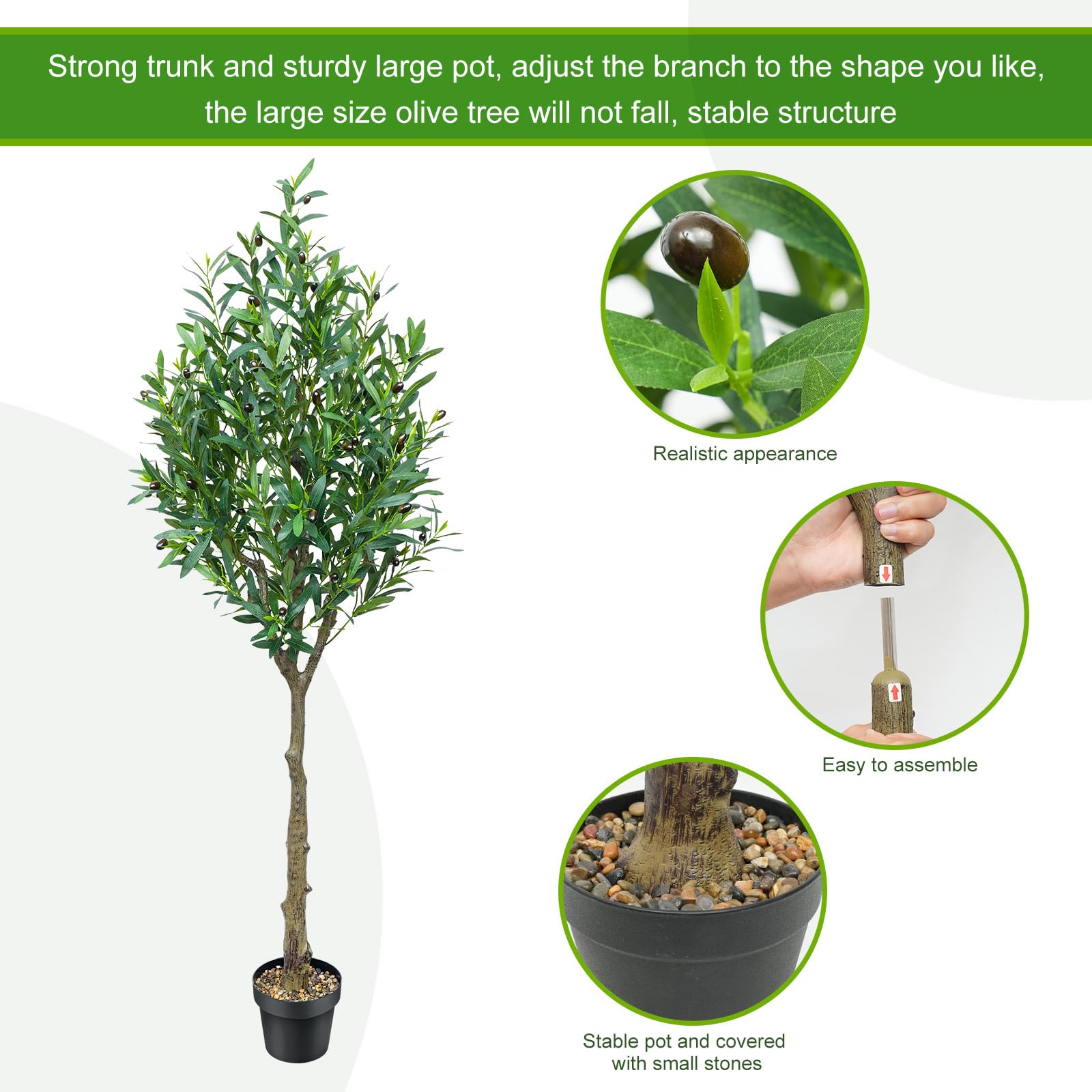 Artificial Olive Tree 5.2 Feet Faux Olive Plant Branches with 1128 Leaves and 72 Fruits for Home Office Decor 2PC