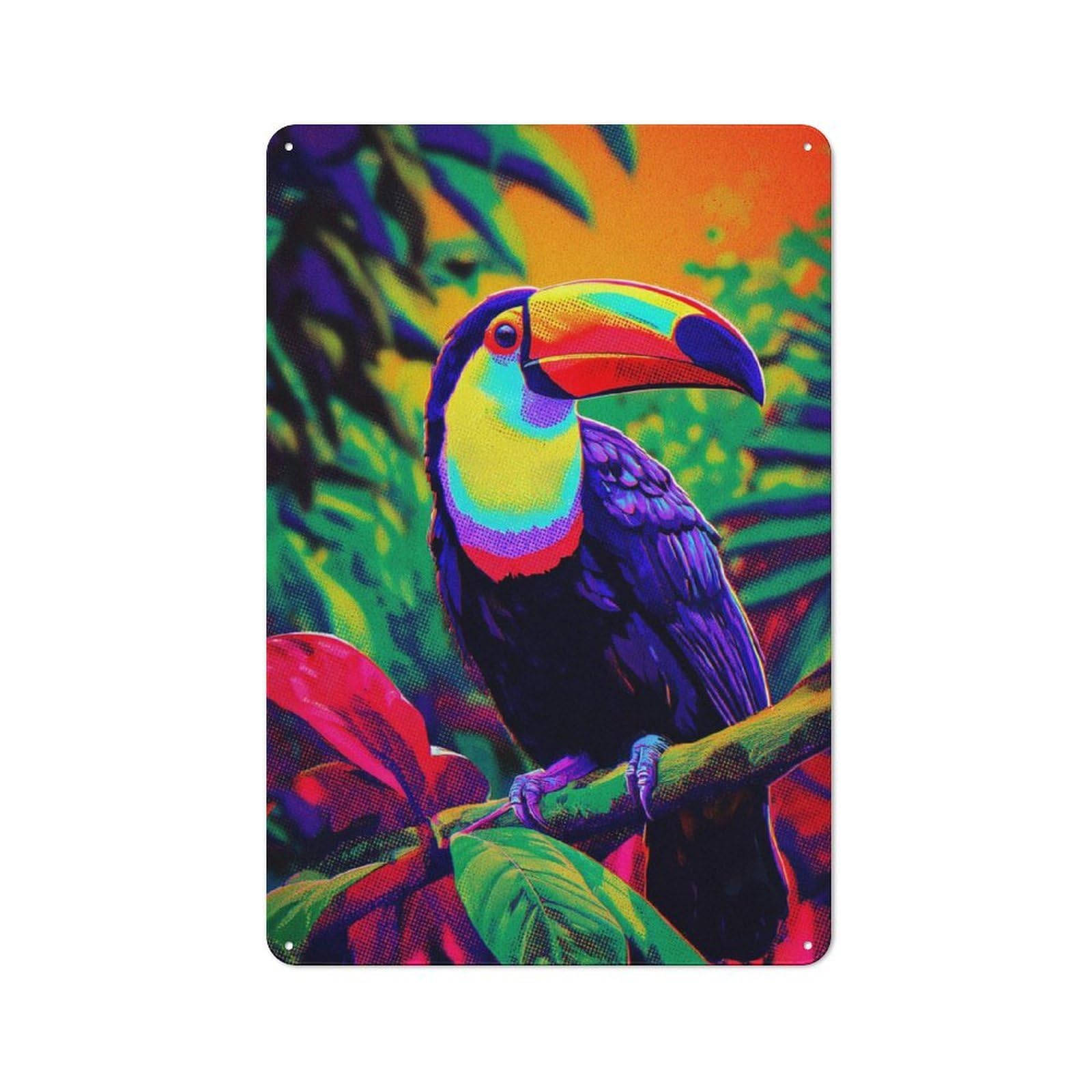 Junmoney Vibrant Toucan In Tropical Paradise -9 Metal Wall Sign 30X20cm, Retro Decor For Home Bar Wall, For Metal Sign Collectors, For Garage And Workshop Walls
