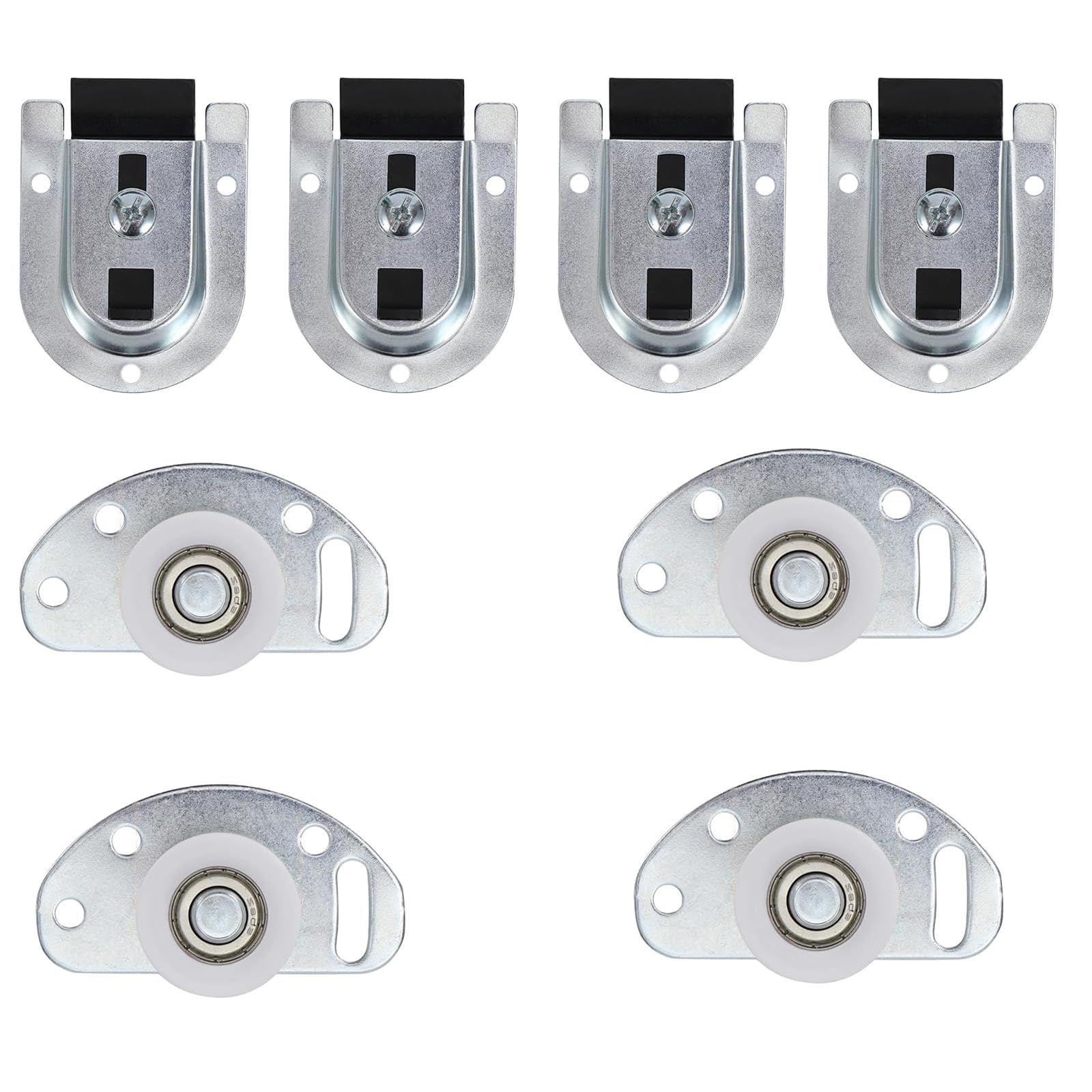Sliding Closet Door Hardware Kit 4 Pack Bottom Rollers & 4 Pack Top Brackets Ball Bearing Wheels Smooth Glide for Bypass Wardrobe Doors Easy Installation Heavy Duty