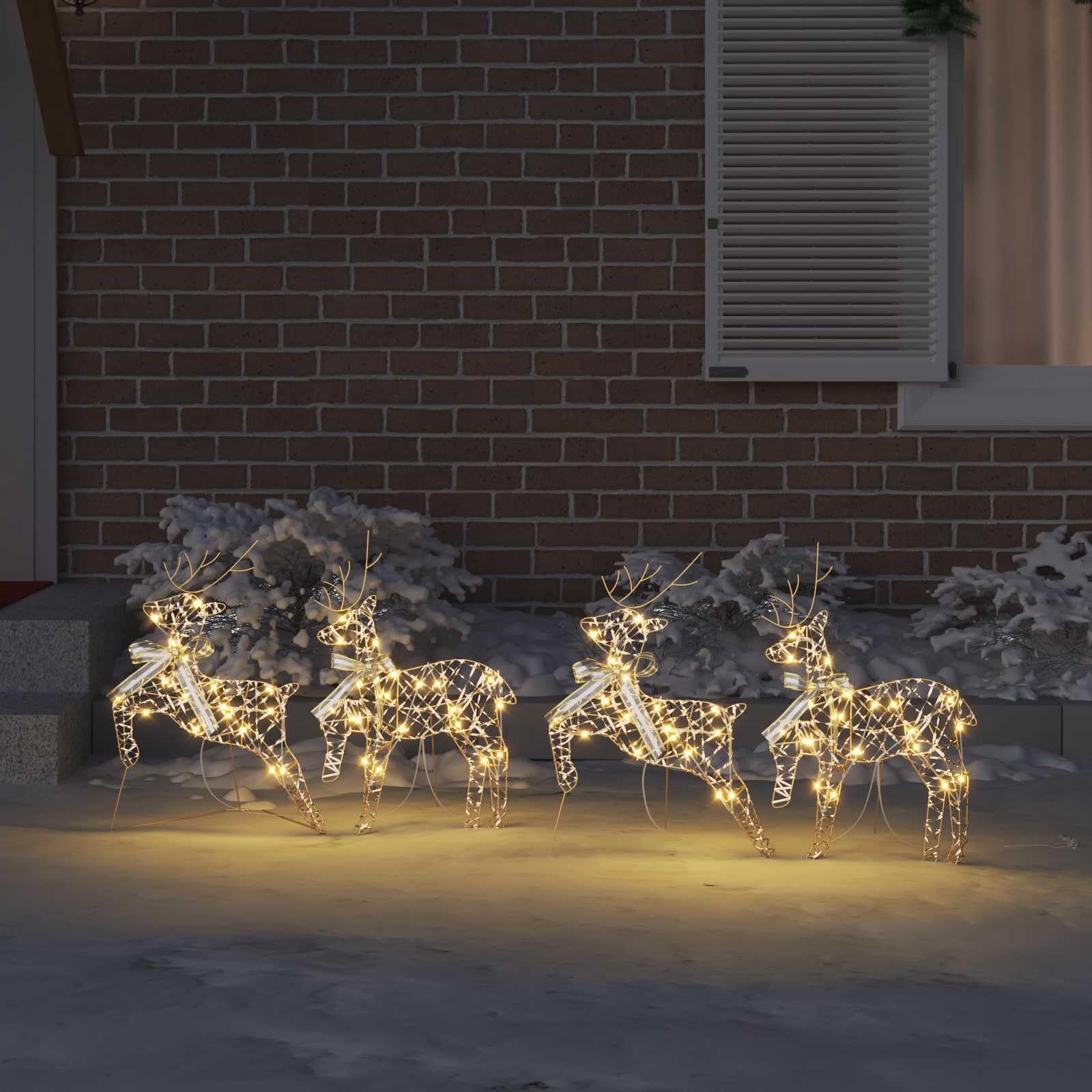 4er Set LED Rentiere Weihnachtsdeko Gold 80 LEDs USB Betrieb für Innen und Außenbereich 65,5 cm Deko Rentier Figur