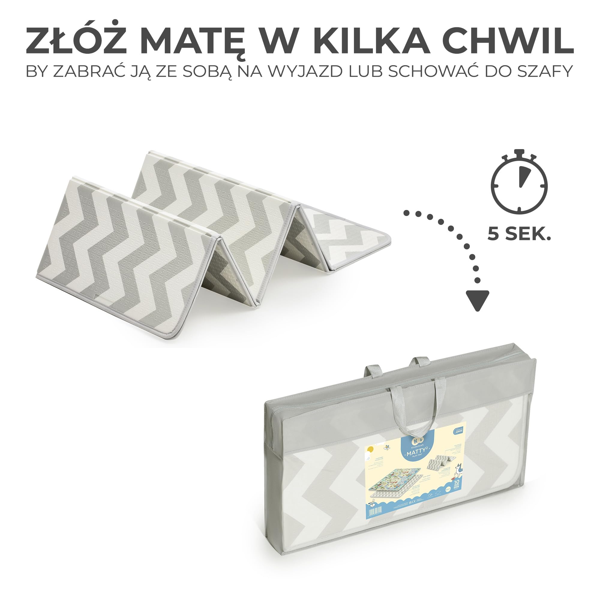 Kinderkraft MATTY2 Mata edukacyjna dla dzieci od urodzenia, Uniwersalna - 2 wzory, Świetna izolacja od podłoża, Bezpieczne materiały, Łatwe czyszczenie, Składana z torbą w zestawie