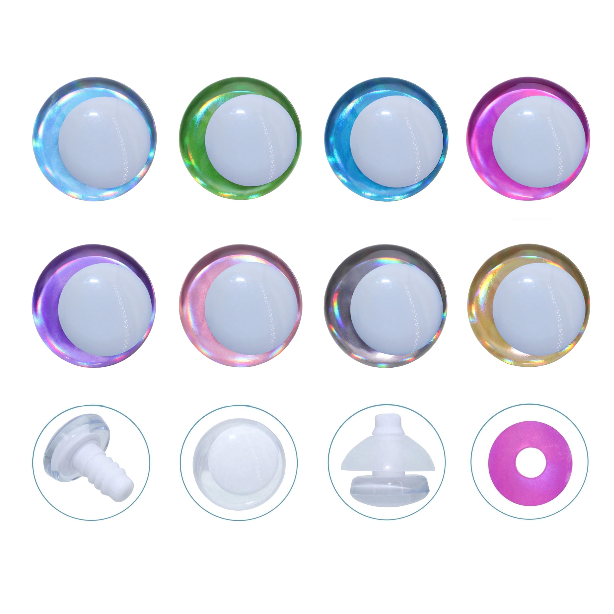 Thalinfayi White 96Pcs 16Mm 3D Glitter Safety Eyes And Washers For Amigurumi Crochet - 8Colors Laser Eyeballs Strabismus Safety Eyes For Crochet Animals Crafts Easter Decor Crochet Accessories