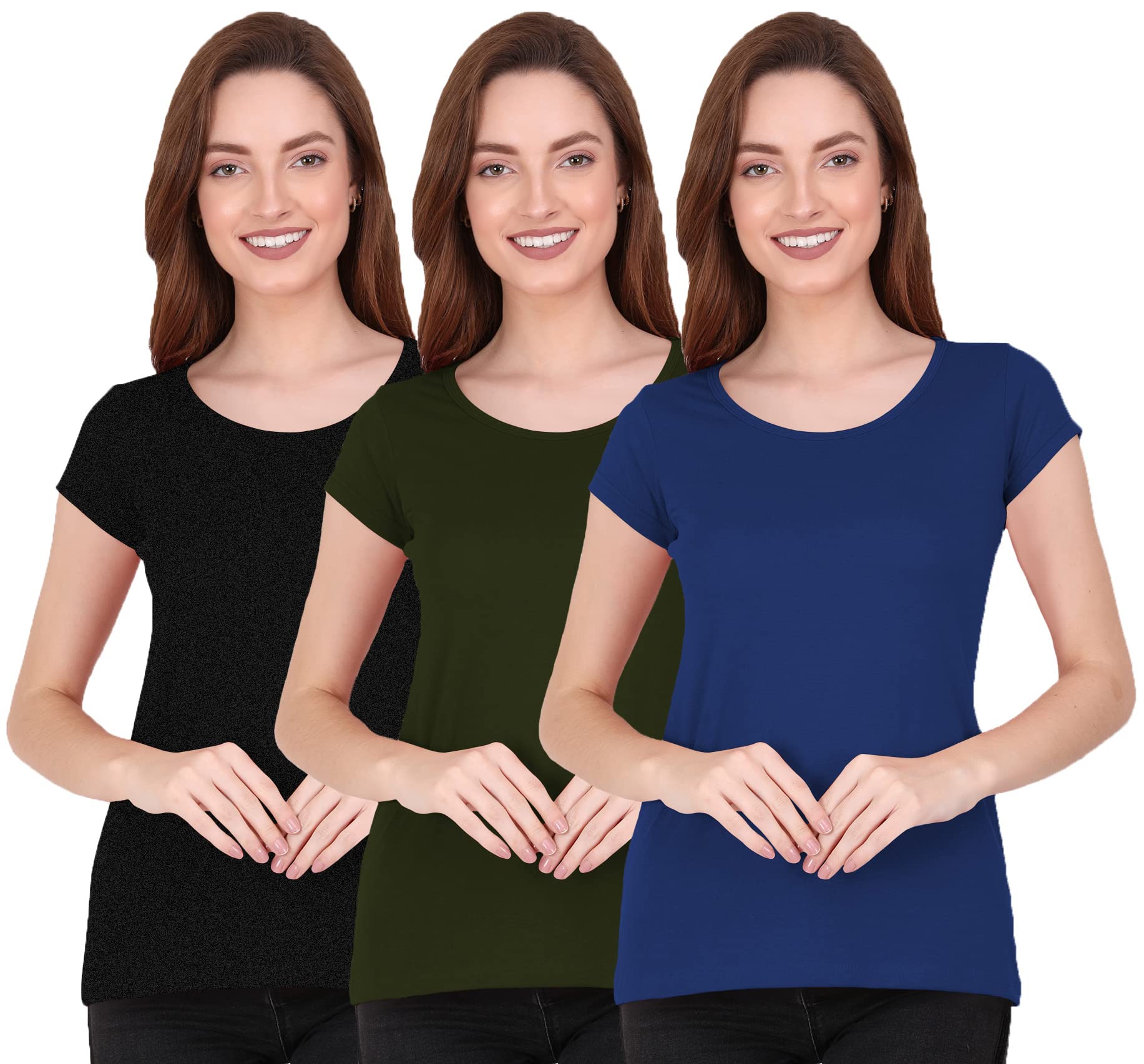 the blazze 1050 Women's Cotton Scoop Neck Cap Sleeve T-Shirts for Women-picture-36