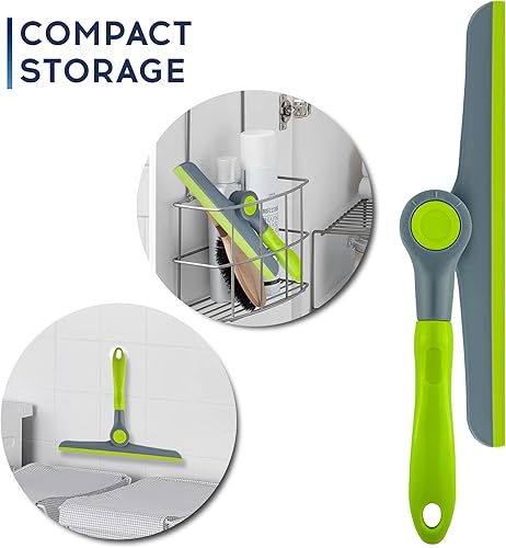 Miniatura 3 de DSV Standard Escobilla de limpieza de ventanas resistente verde y gris de 10 pulgadas, escobilla de mano para puertas de vidrio, ventanas,