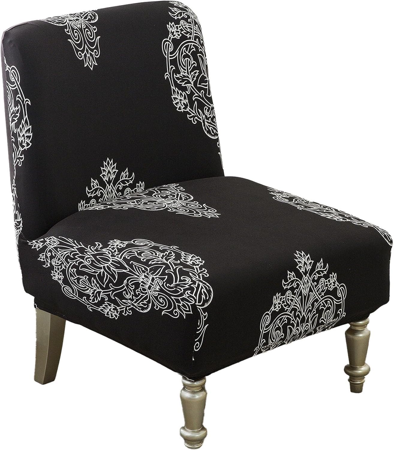 HACLEN Printing Armless Accent Chair Cover, Stretch Spandex Armless Chair Slipcover Washable Slipper Chair Protector Non Slip for Living Room (4,2 pcs)