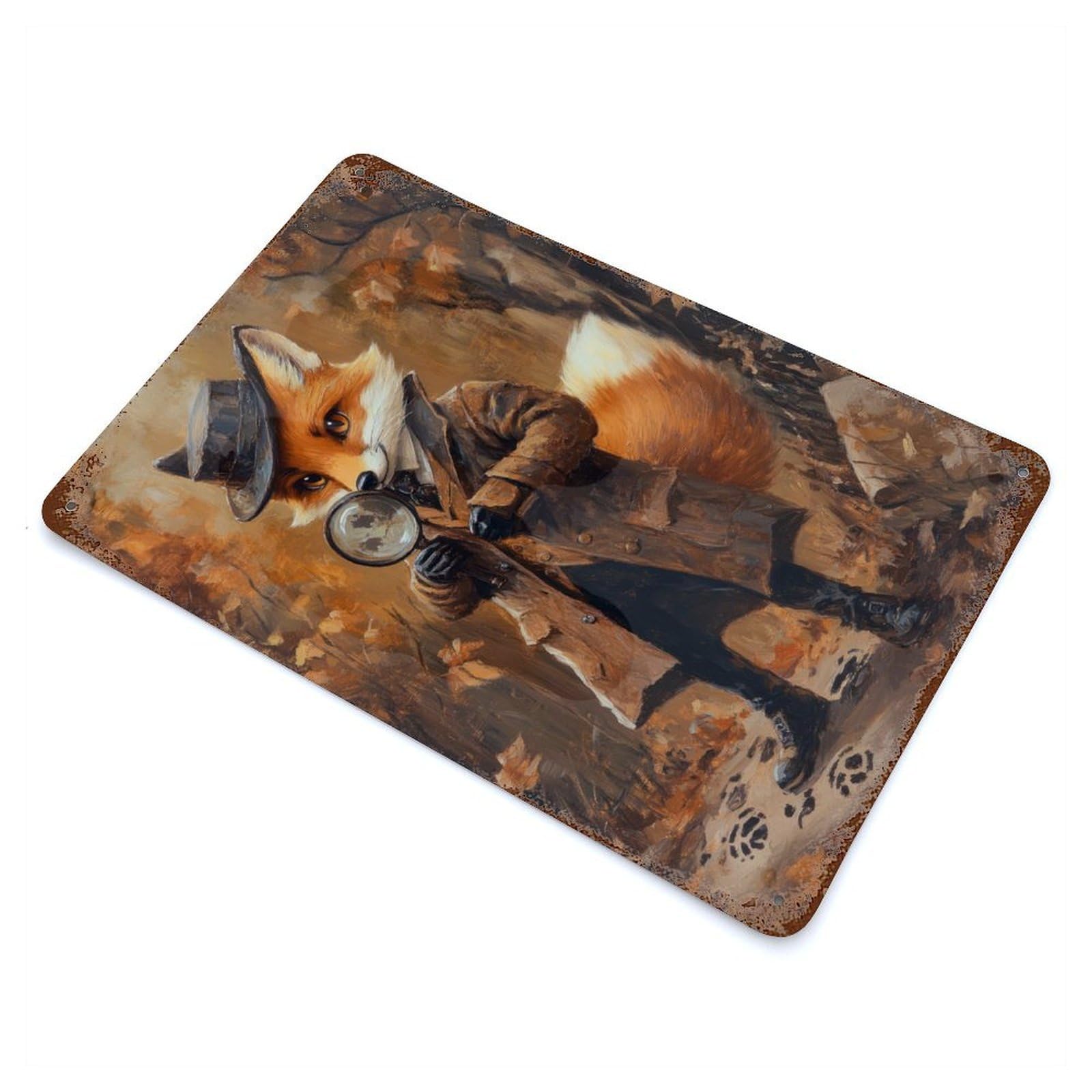 Fox Detective Aged Metal Wall Plaque 11.8"x7.9", for Shed, Workshop And Garage Wall Decor, Old School Wall Decor
