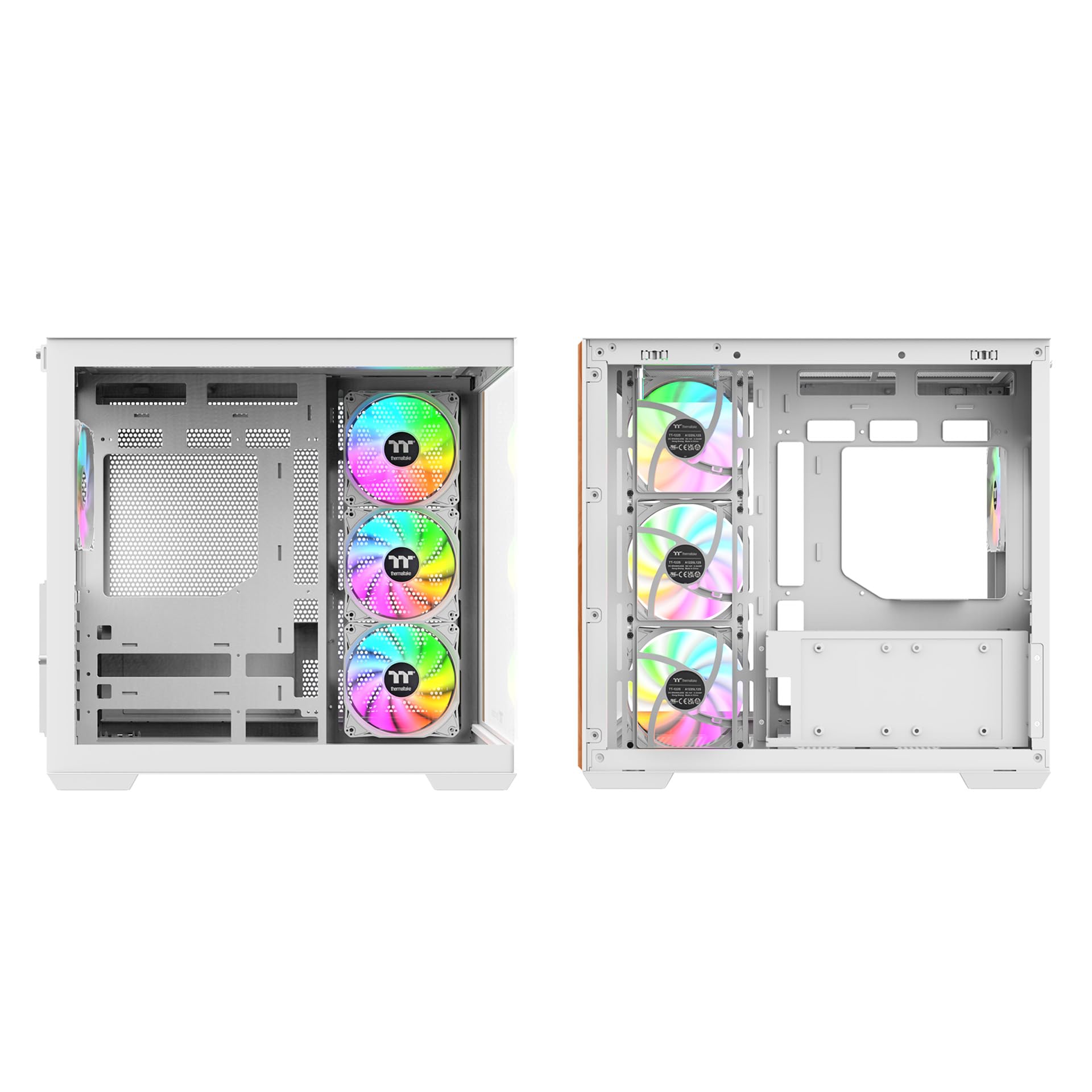 Thermaltake View 380 WS ARGB; chasis de Torre Media; moldura Lateral de Madera; Ventiladores ARGB Lite de 4 x 120 mm incluidos; Espacio de GPU de 415 mm; cámara Dual; ATX/mATX/mITX; Soporte de