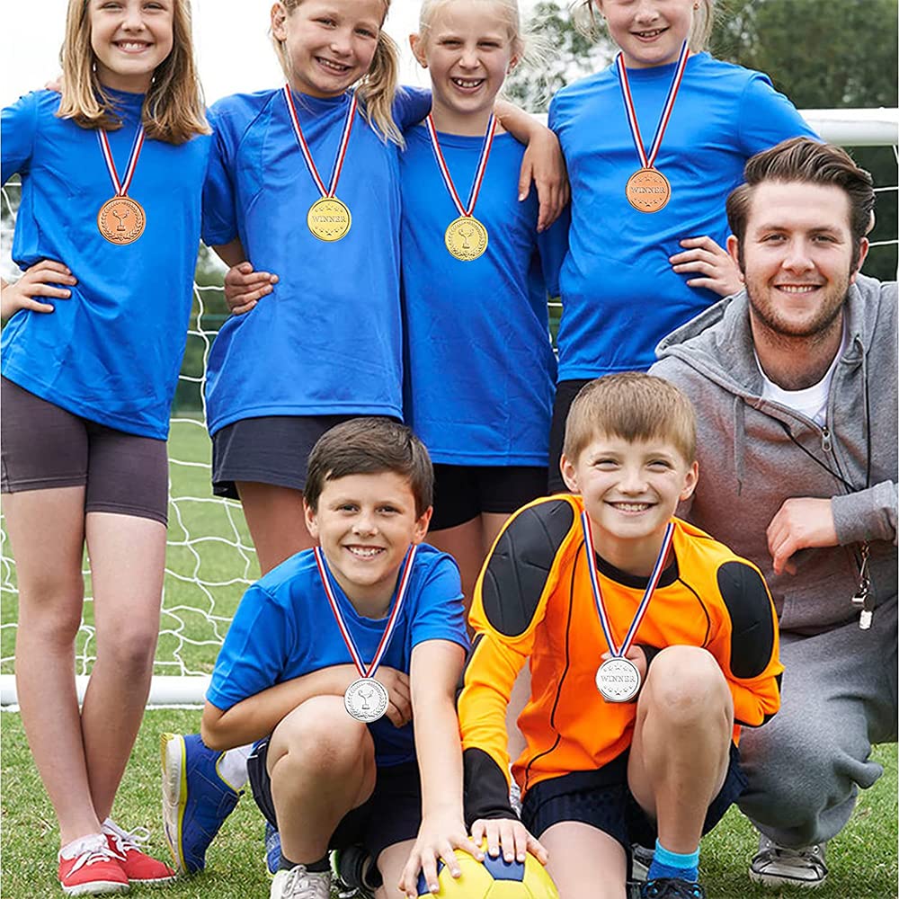 Lot De 12 Médailles Or/argent/bronze Pour Enfants – Olympiade, Rubans Inclus, Récompenses Sport Et Jeux